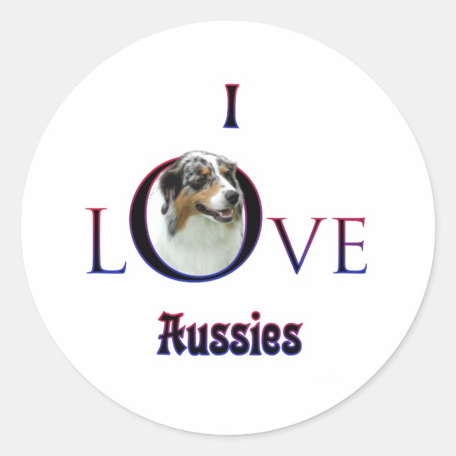 Australian Shepherd I Love Classic Round Sticker (Front)