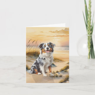 Australian Shepherd in a Beach Cove Note Card