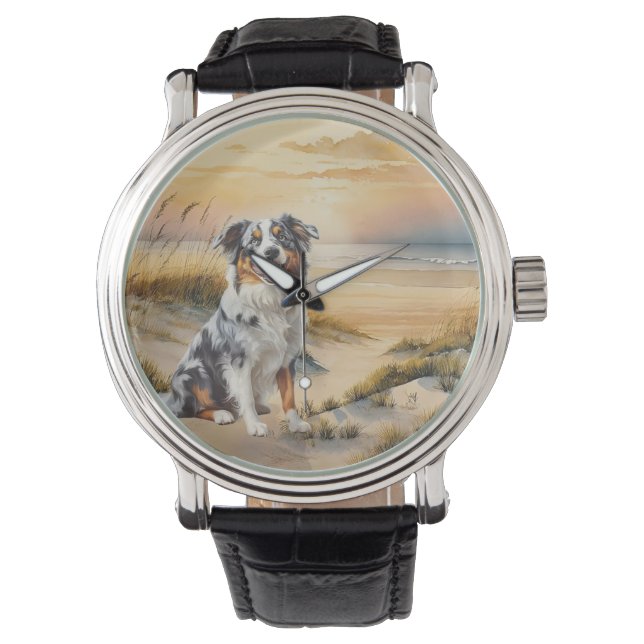 Australian Shepherd in a Beach Cove Watch (Front)