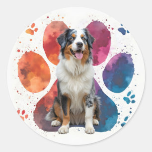 Australian Shepherd In a Pawprint Classic Round Sticker
