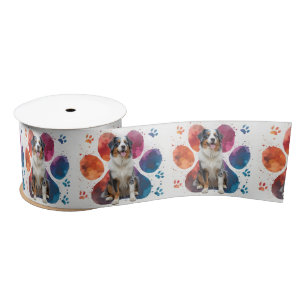 Australian Shepherd In a Pawprint Satin Ribbon