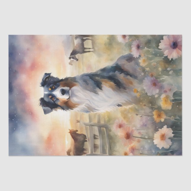 Australian Shepherd in a Rustic Setting Decoupage Tissue Paper (Front)