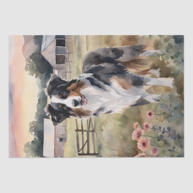 Australian Shepherd in a Rustic Setting Decoupage Tissue Paper (Front)