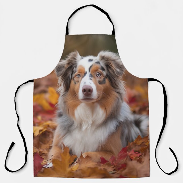 Australian Shepherd  in Autumn Leaves Fall Inspire Apron (Front)