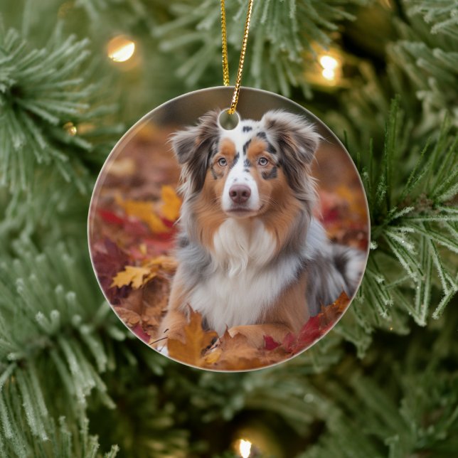 Australian Shepherd  in Autumn Leaves Fall Inspire Ceramic Tree Decoration (Tree)