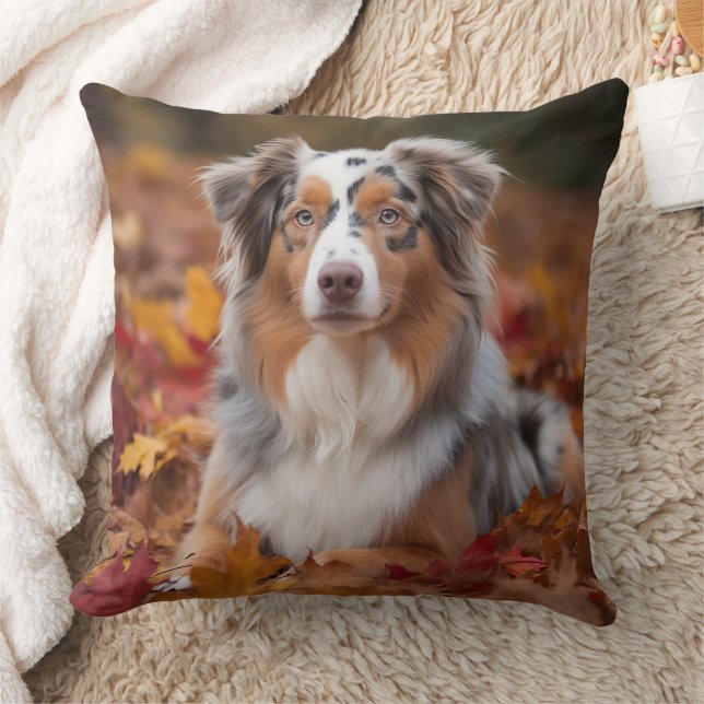 Australian Shepherd  in Autumn Leaves Fall Inspire Cushion (Blanket)