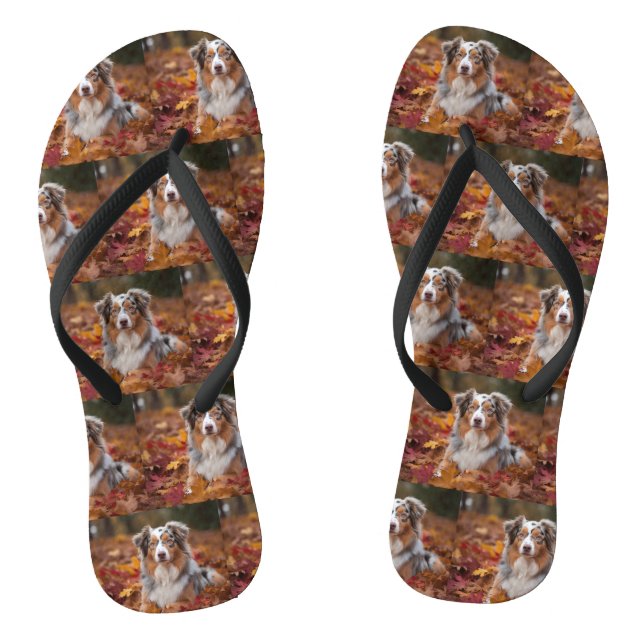 Australian Shepherd  in Autumn Leaves Fall Inspire Flip Flops (Footbed)