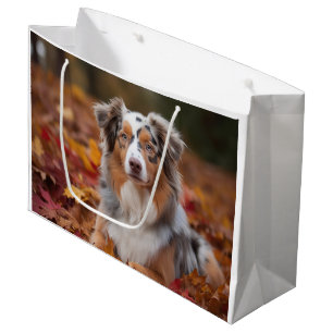 Australian Shepherd  in Autumn Leaves Fall Inspire Large Gift Bag