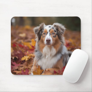 Australian Shepherd in Autumn Leaves Fall Inspire Mouse Mat