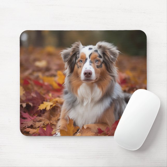 Australian Shepherd  in Autumn Leaves Fall Inspire Mouse Mat (With Mouse)