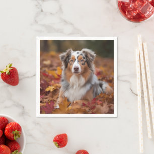 Australian Shepherd  in Autumn Leaves Fall Inspire Napkin