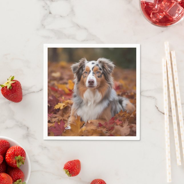Australian Shepherd  in Autumn Leaves Fall Inspire Napkin (Insitu)