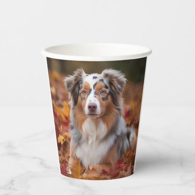 Australian Shepherd  in Autumn Leaves Fall Inspire Paper Cups (Front)