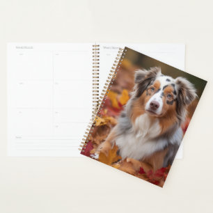 Australian Shepherd in Autumn Leaves Fall Inspire Planner