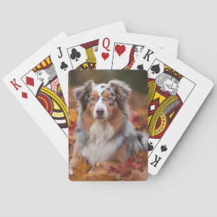 Australian Shepherd in Autumn Leaves Fall Inspire Playing Cards