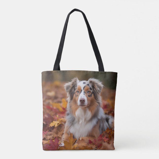 Australian Shepherd  in Autumn Leaves Fall Inspire Tote Bag (Back)