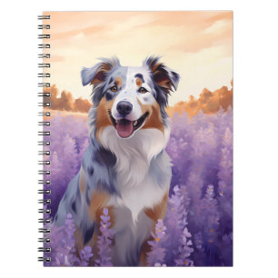 Australian Shepherd in Lavender field Notebook