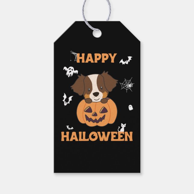 Australian Shepherd In Pumpkin Cute Happy Gift Tag (Front)