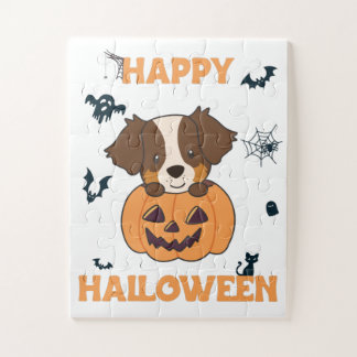 Australian Shepherd In Pumpkin Cute Happy Jigsaw P Jigsaw Puzzle
