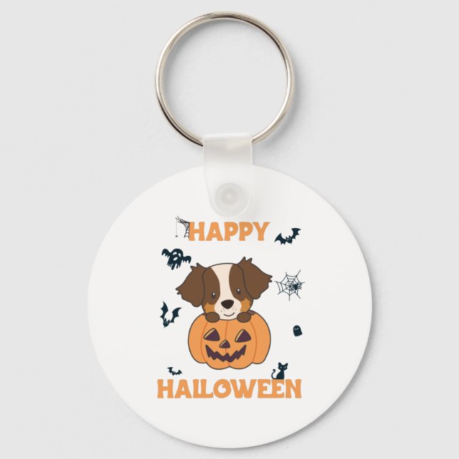 Australian Shepherd In Pumpkin Cute Happy Key Ring (Front)