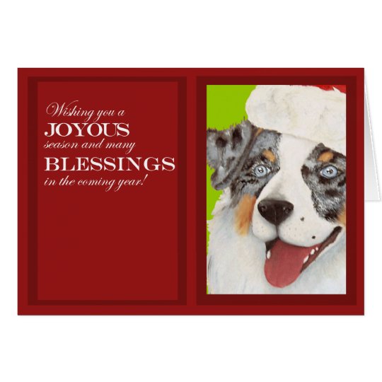 Australian Shepherd in Santa Hat Christmas Card