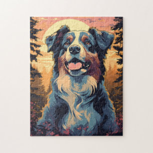 Australian-Shepherd in the forest during sunset Jigsaw Puzzle