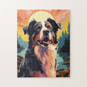 Australian-Shepherd in the forest during sunset Jigsaw Puzzle