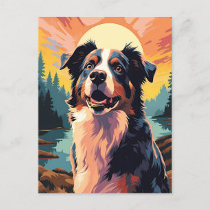 Australian-Shepherd in the forest during sunset Postcard