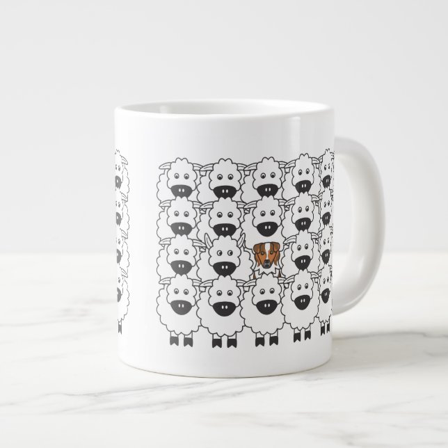 Australian Shepherd in the Sheep Large Coffee Mug (Front Right)