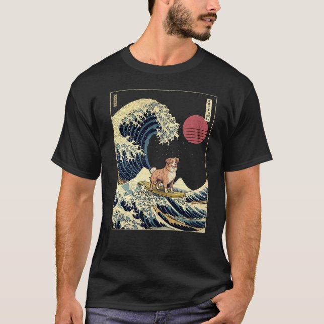 Australian Shepherd Japanese Kanagawa Wave Funny S T-Shirt (Front)