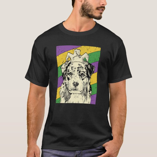Australian Shepherd Jester Mardi Gras Dog Mom or D T-Shirt (Front)