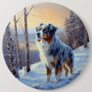 Australian Shepherd Let It Snow Christmas  6 Cm Round Badge