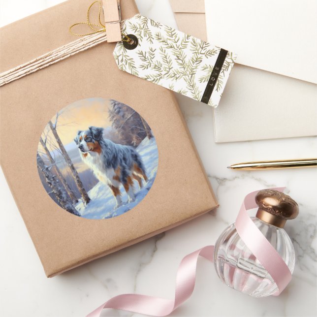 Australian Shepherd Let It Snow Christmas  Classic Round Sticker (Gifting)