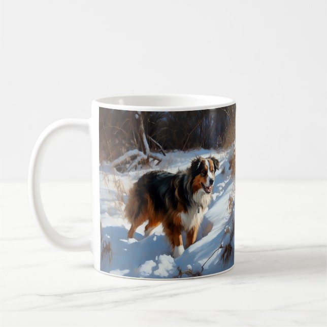 Australian Shepherd Let It Snow Christmas Coffee Mug (Left)