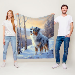 Australian Shepherd Let It Snow Christmas  Fleece Blanket