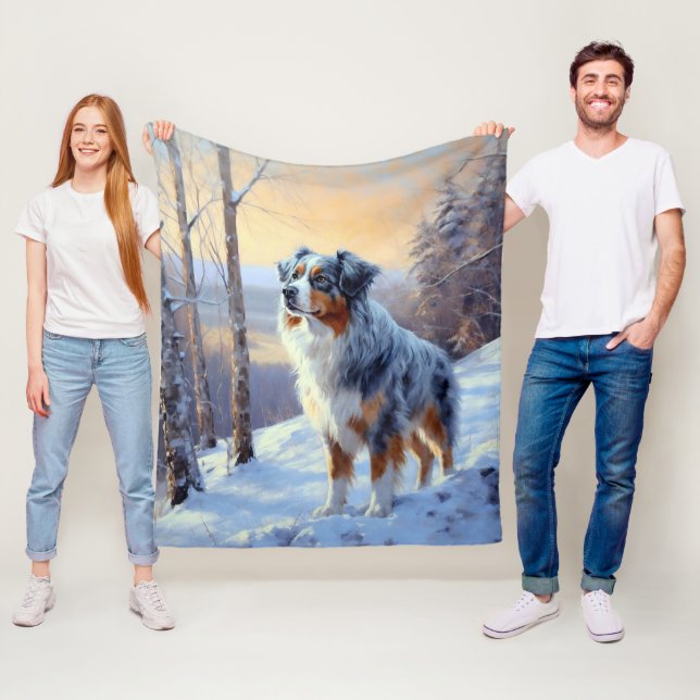 Australian Shepherd Let It Snow Christmas  Fleece Blanket (In Situ)