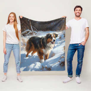 Australian Shepherd Let It Snow Christmas Fleece Blanket