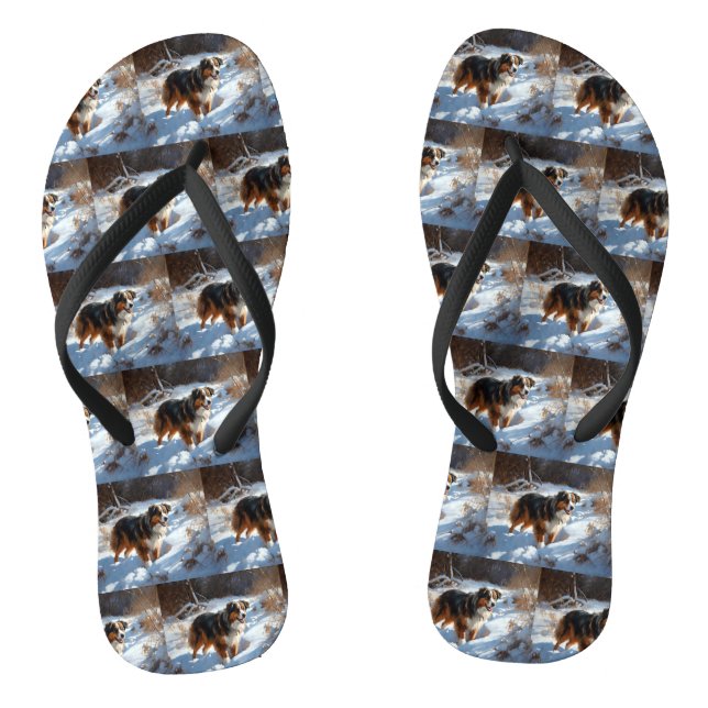 Australian Shepherd Let It Snow Christmas Flip Flops (Footbed)