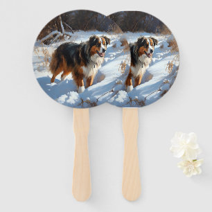 Australian Shepherd Let It Snow Christmas Hand Fan