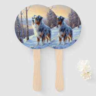 Australian Shepherd Let It Snow Christmas Hand Fan