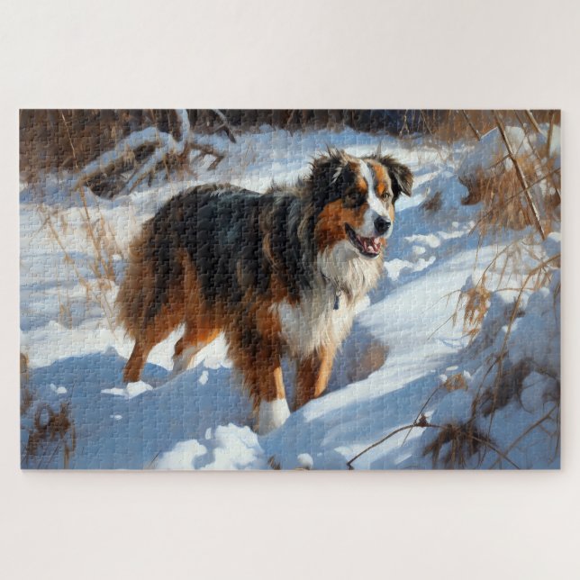 Australian Shepherd Let It Snow Christmas Jigsaw Puzzle (Horizontal)