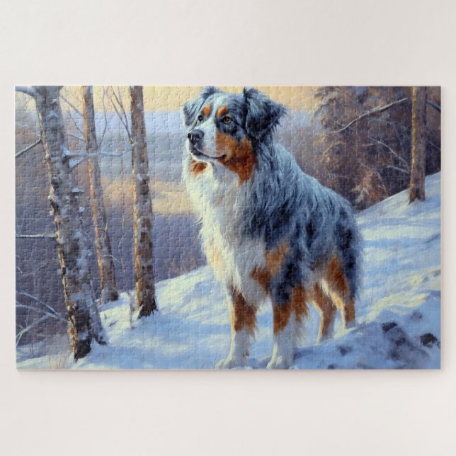 Australian Shepherd Let It Snow Christmas  Jigsaw Puzzle (Horizontal)