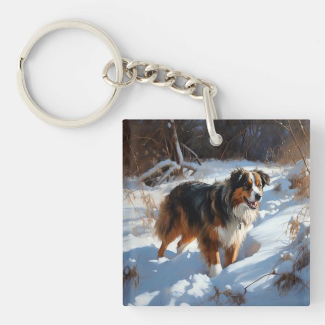 Australian Shepherd Let It Snow Christmas Key Ring (Front)