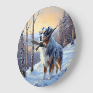 Australian Shepherd Let It Snow Christmas  Large Clock
