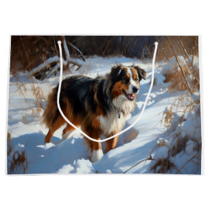 Australian Shepherd Let It Snow Christmas Large Gift Bag