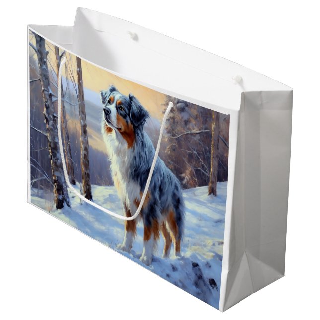 Australian Shepherd Let It Snow Christmas  Large Gift Bag (Front Angled)