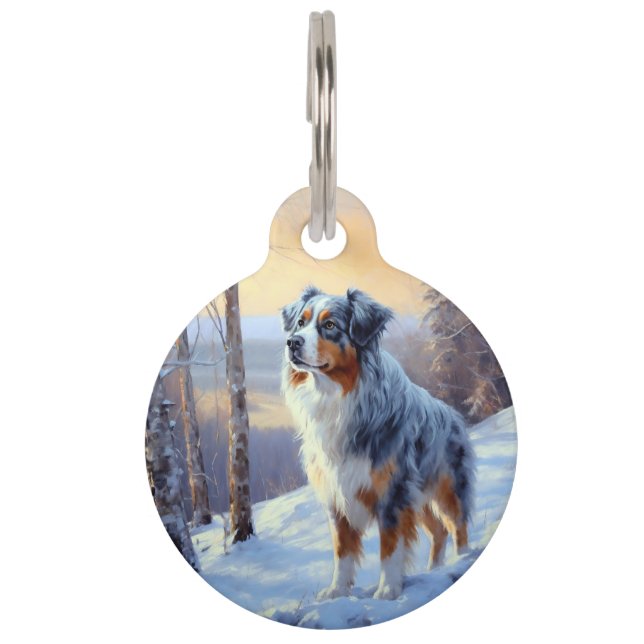 Australian Shepherd Let It Snow Christmas  Pet Tag (Front)