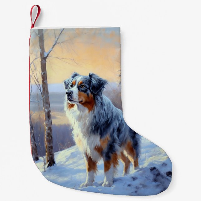 Australian Shepherd Let It Snow Christmas  Small Christmas Stocking (Front)