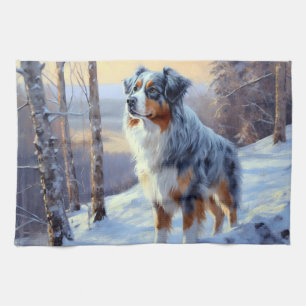 Australian Shepherd Let It Snow Christmas  Tea Towel
