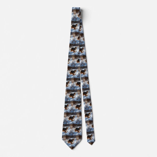 Australian Shepherd Let It Snow Christmas Tie (Front)